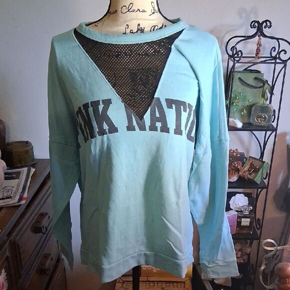 PINK VS Blue PINK NATION Mesh Sweatshirt Size Medium - Picture 1 of 7
